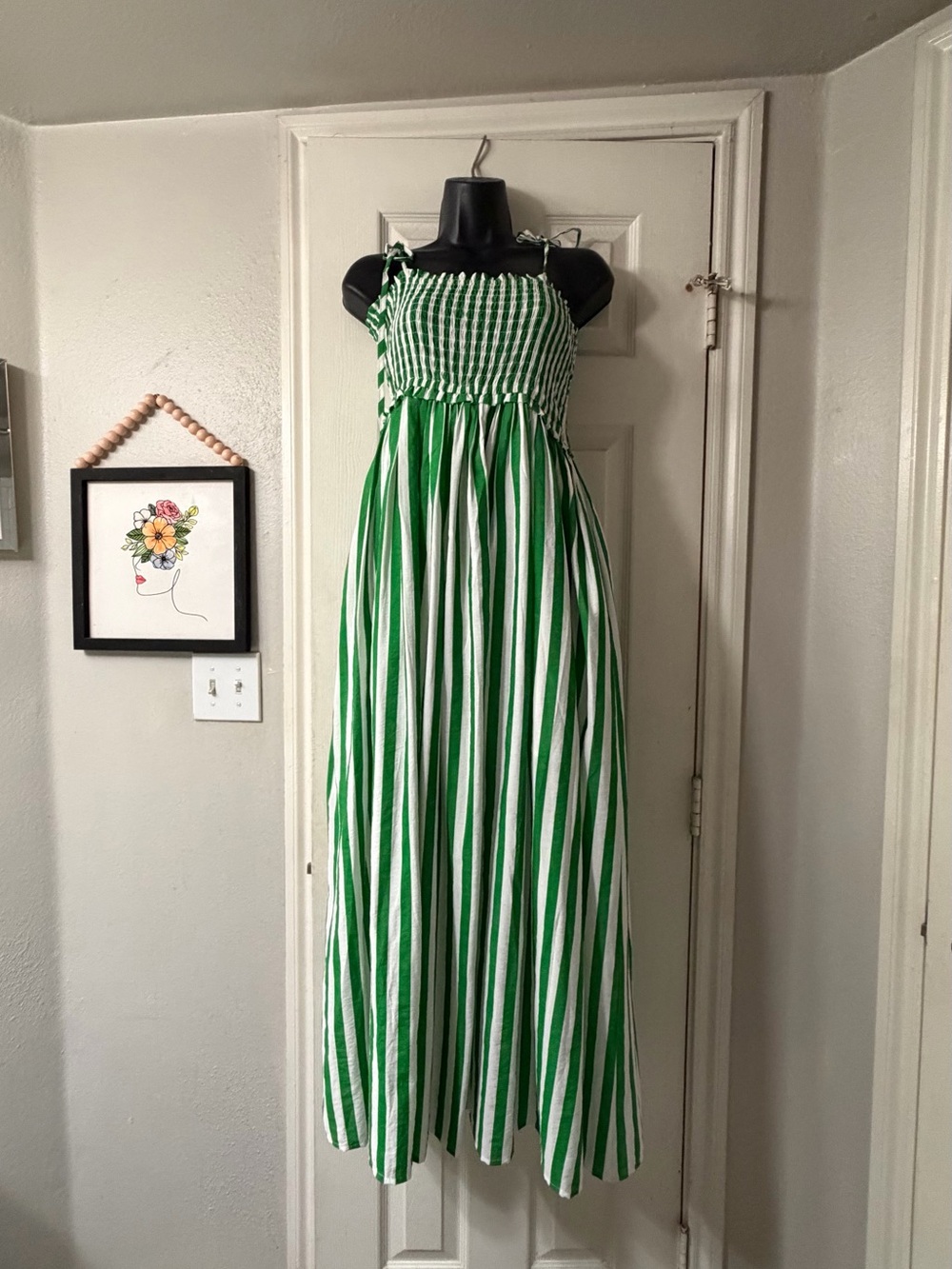 Entro Green & White Striped Maxi Sundress Size Medium